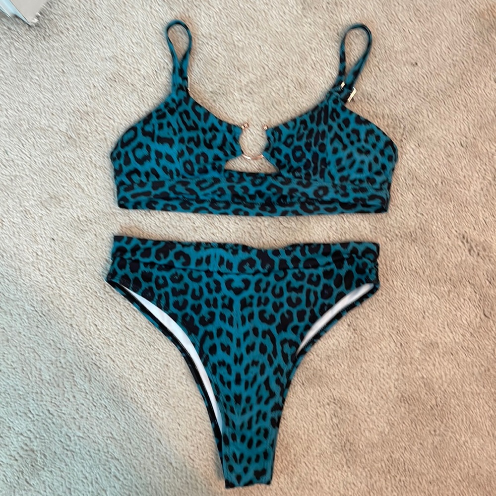Blue leopard cheetah high waist bikini